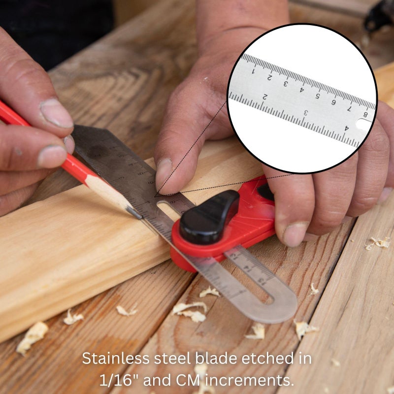 Kapro - 301 T-Bevel - Stainless Steel Blade - Features Vial, Trim Gauge, 15Â°, 30Â°, 45Â°, 60Â° & 75Â° Angle Markings, and Dual Directional Printed Scale - 7â€ - Image 4